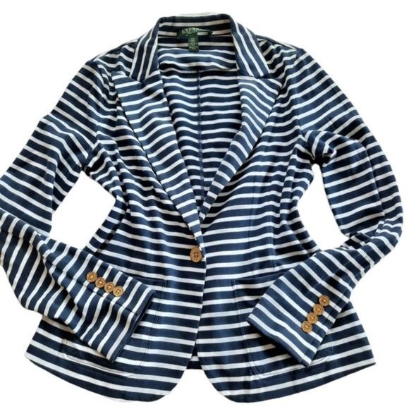 Lauren Ralph Lauren Nautical Stripped Cotton Blazer - Picture 3 of 16